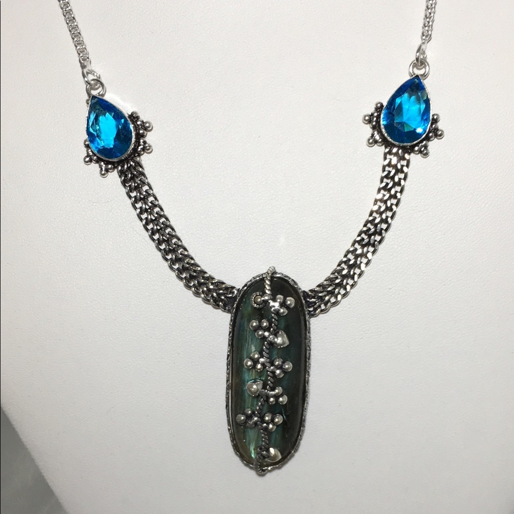 Labradorite, Blue Topaz Silver Necklace